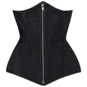 Corset Black Brocade Waist Trainer Underbust with front Zipper